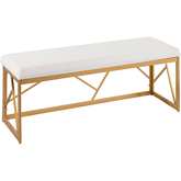 Folia Bench in White Velvet & Gold Metal